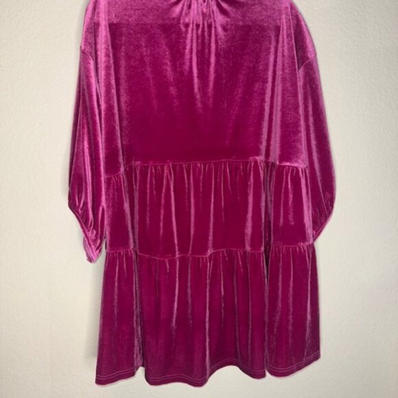 No Brand Magenta Velvet Button Down Plus Mini Dress - Picture 8 of 8